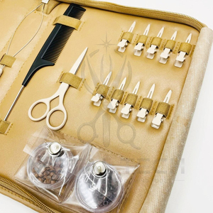 Servicio OEM ODM: Kit de herramientas para extensiones de cabello con estuche de crema, que incluye alicates chapados en oro, tijeras, peine de cola y aguja de bucle para tirar de hilos - Product Image 5