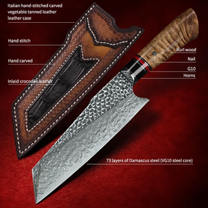 Couteau de chef en acier Damas, manche en bois, style japonais, avec étui en cuir, lame forgée à la main, ambidextre, couteau de cuisine - Product Image 5