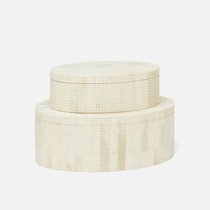 Handcrafted Bone Inlay Decorative <b>Storage</b> Box Set with Fine Grid Texture Round Oval Jewelry Organizer Keepsake Boxes for Home - Product Image 2