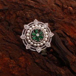 Malina Emerald Green Pearl Designer Ring-18K Gold Plated Zircon Gemstone Ring Claw Setting Resizable Casual Jewelry - Product Image 1