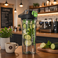 Bouteille de smoothie protéiné classique pour la gym et le camping |   Bouchon coulissant en plastique anti-fuite, réutilisable, écologique, compatible lave-vaisselle, Fitness