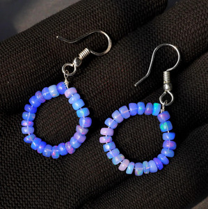 Boucles d'oreilles en opale éthiopienne bleue multicolore, argent et or 14 carats, cadeau pour elle - Product Image 6