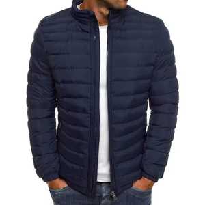 Unisex <b>Light</b> Blue <b>Puffer</b> <b>Jacket</b> Front Stand Collar Zipper Closure Casual Windproof Breathable Cotton Filled Slim Fit Winter - Product Image 5