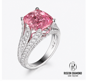 แหวนหมั้นเพชรทรงรัศมีสีชมพู 18K ทองคำขาว เพชรเพาะเลี้ยงในห้องปฏิบัติการ ดีไซน์แหวนแยกส่วนประดับเพชรทรงกลมเจียระไนแบบบริลเลียนท์ หรูหรา เหมาะสำหรับวันครบรอบ - Product Image 3