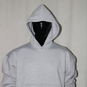 Sudadera con capucha de algodón de felpa de color gris ceniza, de gran tamaño, de tejido grueso y canalé apretado, talla americana, con bordado desgastado, Finer Thread - Product Image 5