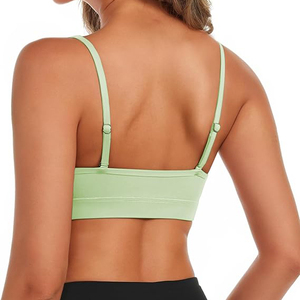 Wholesale Women's Light Lime Green <b>Spaghetti</b> <b>Strap</b> Yoga Bra Removable Pads Low Support V Neck - Product Image 3