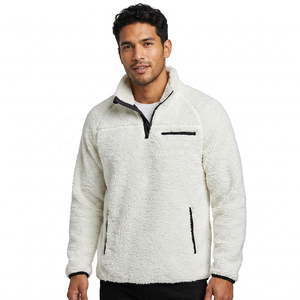 <b>Men's</b> White Fleece <b>Half</b> <b>Zip</b> Pullover Sweatshirt Regular Fit Solid Color Stand Collar Breathable Winter Casual <b>Jacket</b> - Product Image 2