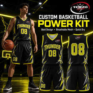 ชุดบาสเก็ตบอลดีไซน์พรีเมียม Thunder แบบสั่งทำพิเศษ พร้อมกางเกงขาสั้น สำหรับทีมมืออาชีพ ชมรม และโรงเรียน - Product Image 1
