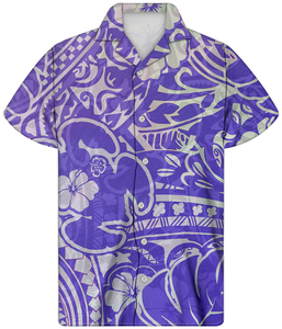 Chemise décontractée pour homme en popeline respirante, tendance estivale, à manches courtes, motif tribal samoan, ODM - Product Image 1