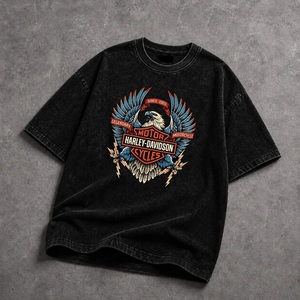 T-shirt en coton imprimé surdimensionné coupe ample avec motif moto délavé à l'acide – Vente en gros - Product Image 2