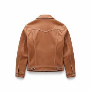 Men Vintage Tan Leather Jacket Western Style Denim Cut Real Leather <b>Coat</b> Custom Manufacturer - Product Image 2