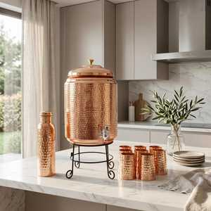 Antique Copper Water Pot and Dispenser <b>Container</b> Pot 100% Natural Tumbler Serve Ware Copper Water Pot Wholesale - Product Image 4