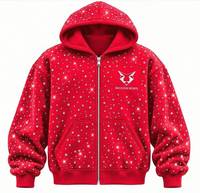 Sweat-shirt à capuche vert avec fermeture éclair, décoré de perles, style streetwear, manches longues, avec poches avant