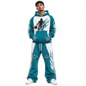 Conjunto Deportivo Unisex con Capucha, Color Marrón Crema, Estampado de Personaje de Diablo, Estilo Urbano, Cierre Frontal Completo con Cremallera, Bolsillos Laterales, Ropa de Otoño - Product Image 5