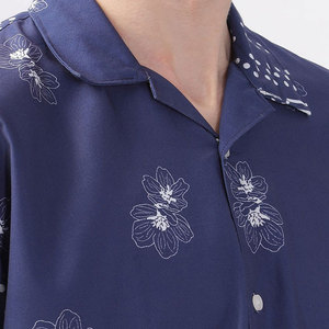 <b>Men's</b> <b>Navy</b> Blue Floral Short Sleeve Hawaiian <b>Shirt</b> Turn-down Collar <b>Satin</b> Casual Summer Wear Printed Breathable 100% Polyester - Product Image 6