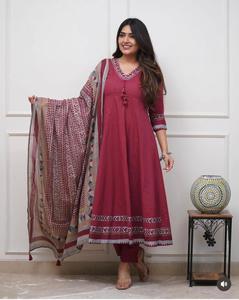 Designer Hand Work Cotton <b>Kurti</b> With Cotton Pant And Dupatta Set - Product Image 1