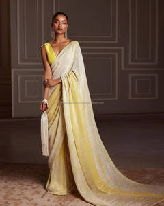 Sari en viscose modal à sequins, faux georgette, avec blouse fantaisie pour femmes, collection 2024, best-seller - Product Image 4