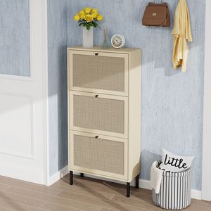 Scarpiera a 3 ante in rattan, mobiletto moderno autoportante per l'ingresso - Product Image 2