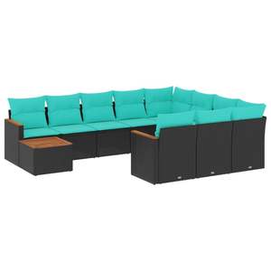 Juego de Sofás de Patio de 11 Piezas en Poliratán Negro con Cojines, Muebles Elegantes para Exteriores - Product Image 2