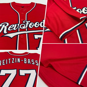 Maillot de baseball personnalisé rouge à manches courtes avec cordon de serrage, unisexe, coupe classique, toutes saisons, nom de l'équipe imprimé, 100 % polyester - Product Image 3