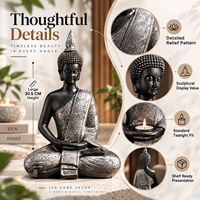 Porte-bougie Bouddha personnalisé en polyrésine grande taille, statue de méditation assise, finition argent antique, décoration spa, fournisseur en gros OEM ODM