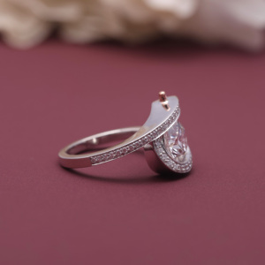 IGI Certified Lab Grown Diamond <b>Open</b> Bypass <b>Ring</b> 9K Rose / White And Yellow Gold Round Cut Diamond Statement <b>Ring</b> for Women - Product Image 4