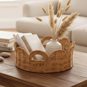 Contemporary Woven Scalloped <b>Rattan</b> Tray Stylish Organizer Tray For Home Interior Decoration From Vietnam Supplier - Product Image 1
