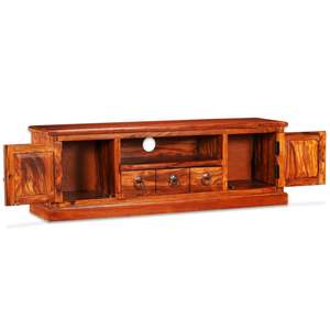 Meuble TV en bois d'acacia naturel massif avec accents en cuivre - Product Image 3