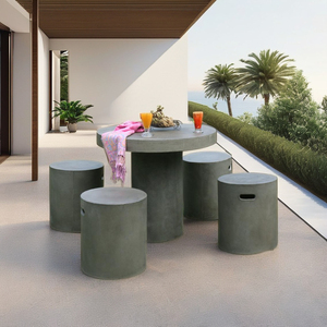 Meilleur prix, table à manger ronde en béton gris antique, moderne et élégante, légère, surface lisse, pour jardin, maison, salon, villa - Product Image 1