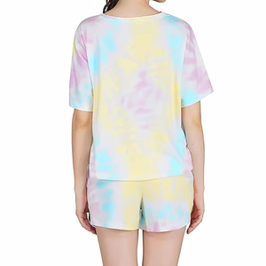 Women's <b>Tie</b> <b>Dye</b> 2-Piece Shorts <b>Set</b> Short Sleeve Loose Fit Casual Knitted Cotton Spring Summer Outfit - Product Image 2