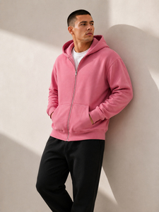 Men's relaxed zip hoodie made with smooth breathable fabric offering flexible comfort and clean street inspired daily wear - Product Image 5