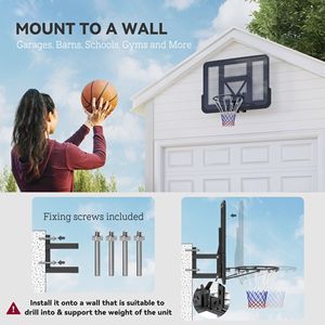Kit de Canasta de Baloncesto de 43 Pulgadas para Montar en la Pared, con Tablero Reforzado Resistente a Impactos y Red para Todo Tipo de Clima, para Canchas Exteriores - Product Image 4