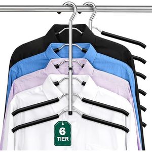 Confezione da 2 Appendiabiti Salvaspazio a 6 Livelli, Antiscivolo con Imbottitura in Schiuma, in Metallo Nero, per Maglioni e T-shirt, per Uomo e Donna, Organizzatori per Armadi - Product Image 1