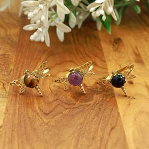 Anillo de Libélula de Latón Hecho a Mano, Anillo de Filigrana con Piedras Preciosas Naturales, Anillos Bohemios al por Mayor con Piedras Surtidas - Product Image 2