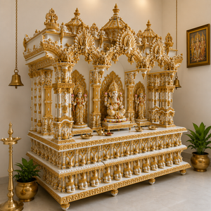 Mandir Swaminarayan Blanco Dorado de Tamaño Súper Grande para el Hogar, Mandapam Tradicional del Sur de la India para Pooja, Mandir Ganesha de Estilo Dravidiano - Product Image 2