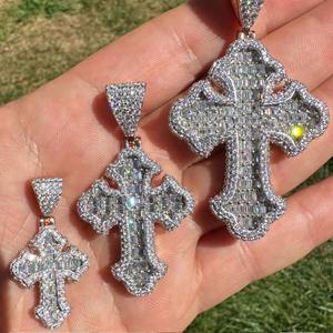 Designer Inspired Gold <b>Cross</b> Charm Pendant with Moissanite Stones Unisex Fashion Jewelry for <b>Men</b> and Women - Product Image 4