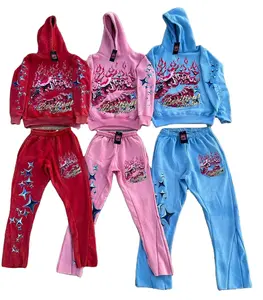 Customizable Unisex Winter Plain Dyed Fleece Lined Embroidered Hoodies & Sweatpants Sets (Embroidery Area <b>Highlighted</b>) - Product Image 1