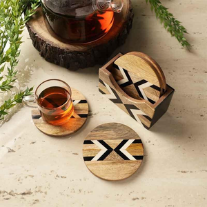 Premium Hardwood Drink Coaster Set Rustic Wooden <b>Cup</b> <b>Mats</b> for Hotel and Bar Decor at cheapest prices - Product Image 2