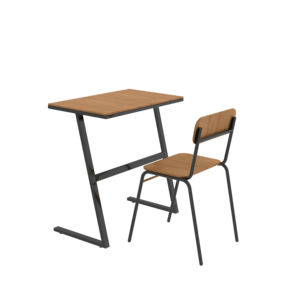 Ensemble bureau et chaise d'étudiant en métal avec structure métallique et plateau en bois, durable, écologique, compact, mobilier scolaire au design moderne - Product Image 4