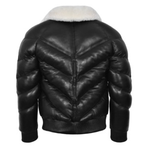 Chaqueta de Invierno Personalizada para Hombre, 100% Cuero Nappa Negro Genuino, Resistente al Viento, con Ribete de Piel, Forro de Poliéster, Marca Privada OEM/ODM - Product Image 6