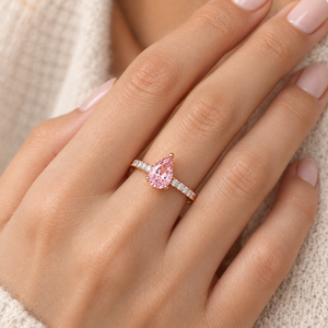 Bague en or jaune 14 carats avec diamant rose fantaisie de 1,60 carat, forme poire, romantique, diamant cultivé en laboratoire, bijoux personnalisés OEM - Product Image 3