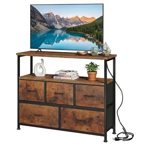 Soporte para TV con 5 Cajones, Estación de Carga para TV de 45 Pulgadas, Consola Multimedia con 2 Estantes, Organizador de Almacenamiento para Dormitorio y Sala de Estar - Product Image 1