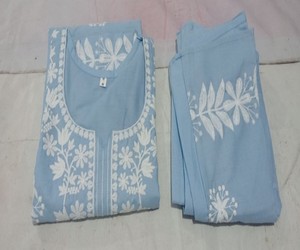 ชุดคุร์ตีปักลายผ้าฝ้ายสุดฮิต พร้อมกางเกงปาลาซโซ สไตล์ลำลอง ราคาขายส่ง เสื้อผ้าชาติพันธุ์ สีฟ้า - Product Image 1