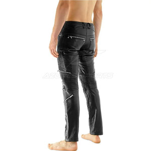 Jean robuste pour homme, décontracté, foncé, à boutons, en cuir véritable, coupe slim, durable, confortable, respirant, style urbain et extérieur - Product Image 3