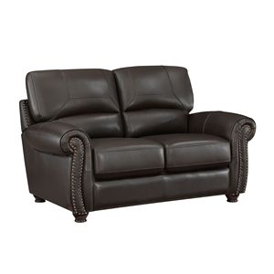 Divanetto in pelle marrone scuro con braccioli arrotolati comodi posti a sedere morbidi mobili tradizionali da soggiorno 1pc divani - Product Image 3