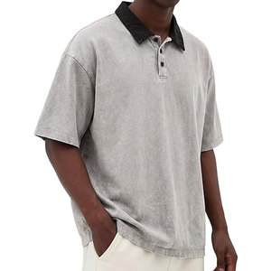 เสื้อโปโลโอเวอร์ไซส์ ผ้าคอตตอนย้อมสีเอซิด แขนสั้น สไตล์สตรีทแวร์สุดเทรนดี้ ใส่สบาย ทรงหลวม ผ้าคอตตอนนุ่ม - Product Image 1