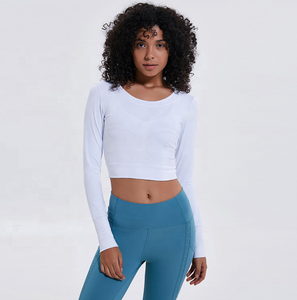 Camisetas de algodón Spandex para mujer, camiseta de manga larga, Top corto de moda de marca de alta calidad, estilo streetwear, fabricación personalizada - Product Image 6