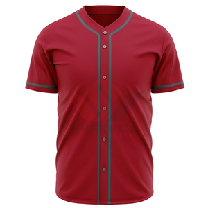 Maillot de baseball rouge pour homme, manches courtes, anti-humidité, boutons sur le devant, couleur unie, coupe classique, vêtements pour toutes les saisons - Product Image 1