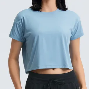 Camiseta Corta de Mujer de Alta Calidad, 240 GSM, Cuello Redondo, 100% Algodón, Holgada, con Logotipo Personalizado, Ecológica, para Entrenamiento - Product Image 6