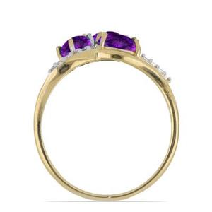 Anillo de compromiso clásico de dos piedras con amatista natural y diamante cultivado en laboratorio, estilo envolvente, de oro amarillo de 14k para mujer - Product Image 4